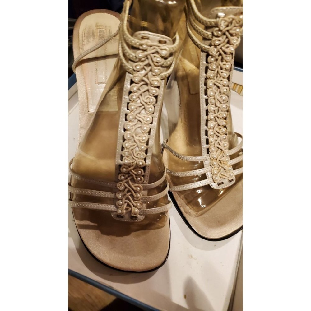 Nine West Ivory Leather Sandals with Stiletto Heels